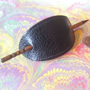 Leather and Wood Hair Cuff with Slide Stick